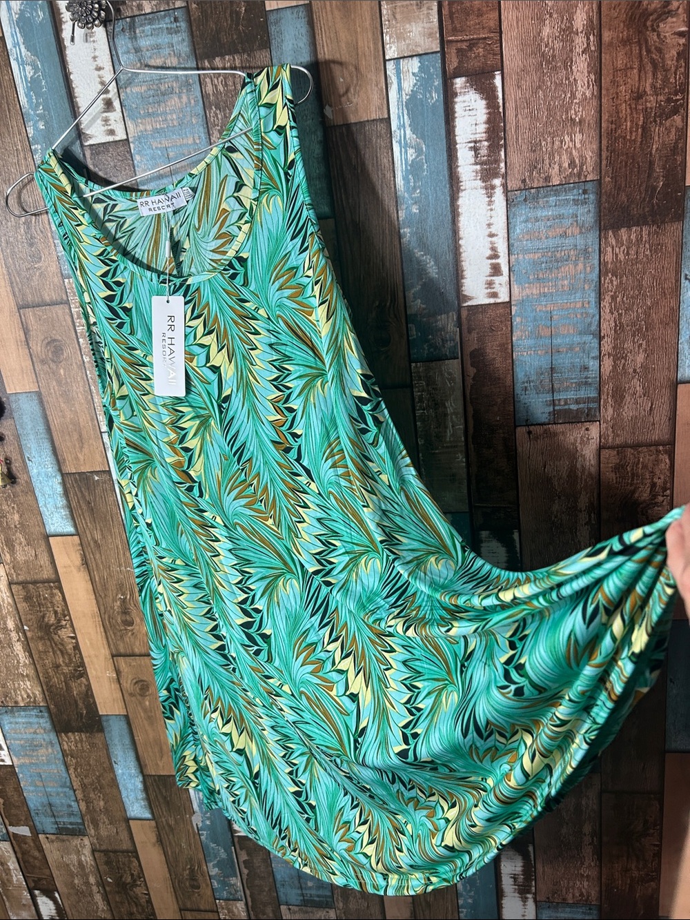 Teal Palm-Print Sleeveless Midi Dress - Picture 12 of 16